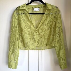 ASOS: Lace Button-Up Crop Top - Green